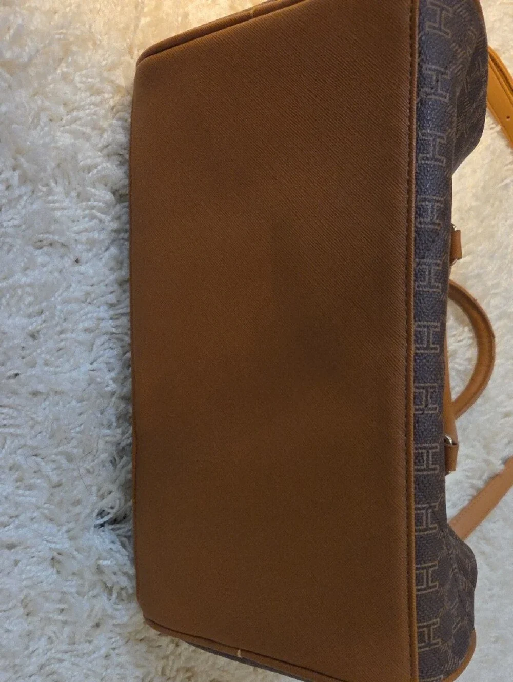H by Halston Brown & Tan Monogram Satchel with Detachable Strap